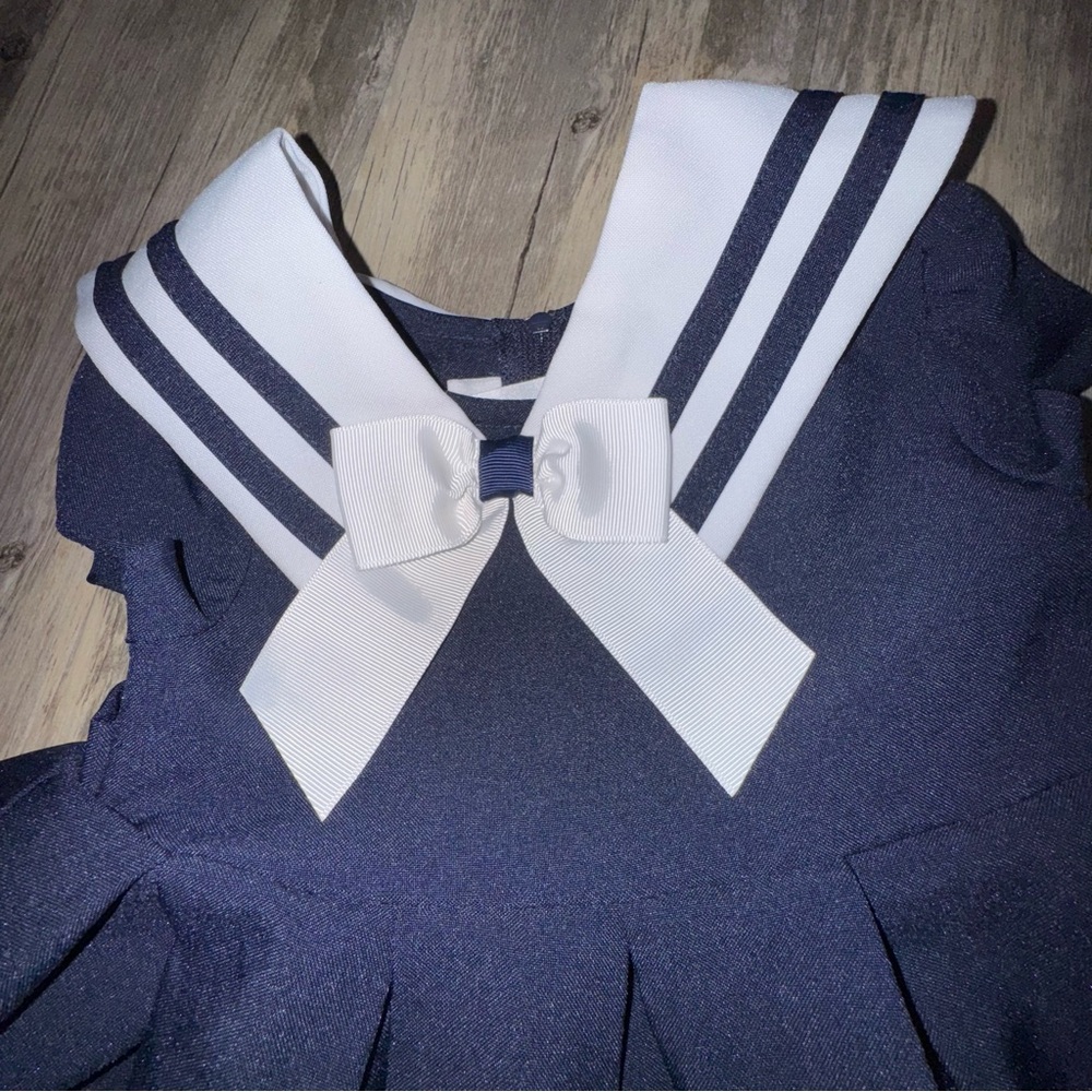 Bonnie Jean Classic Navy and White Kids Dress - Picture 4 of 10